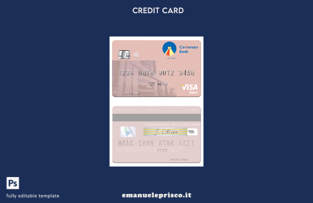 modello di carta di debito visto Uganda Centenary Bank in stile verificato